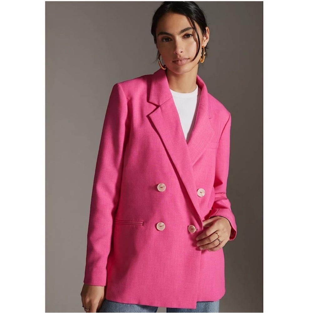 Anthropologie Maeve Hot Pink Magenta Barbie blazer